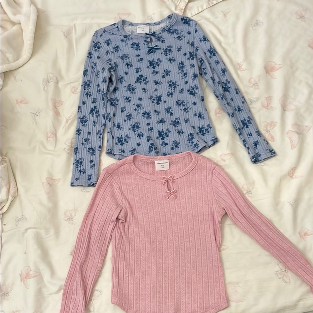 Abercrombie Kids Long Sleeve Tees in Blue Floral and Pink Ribbed